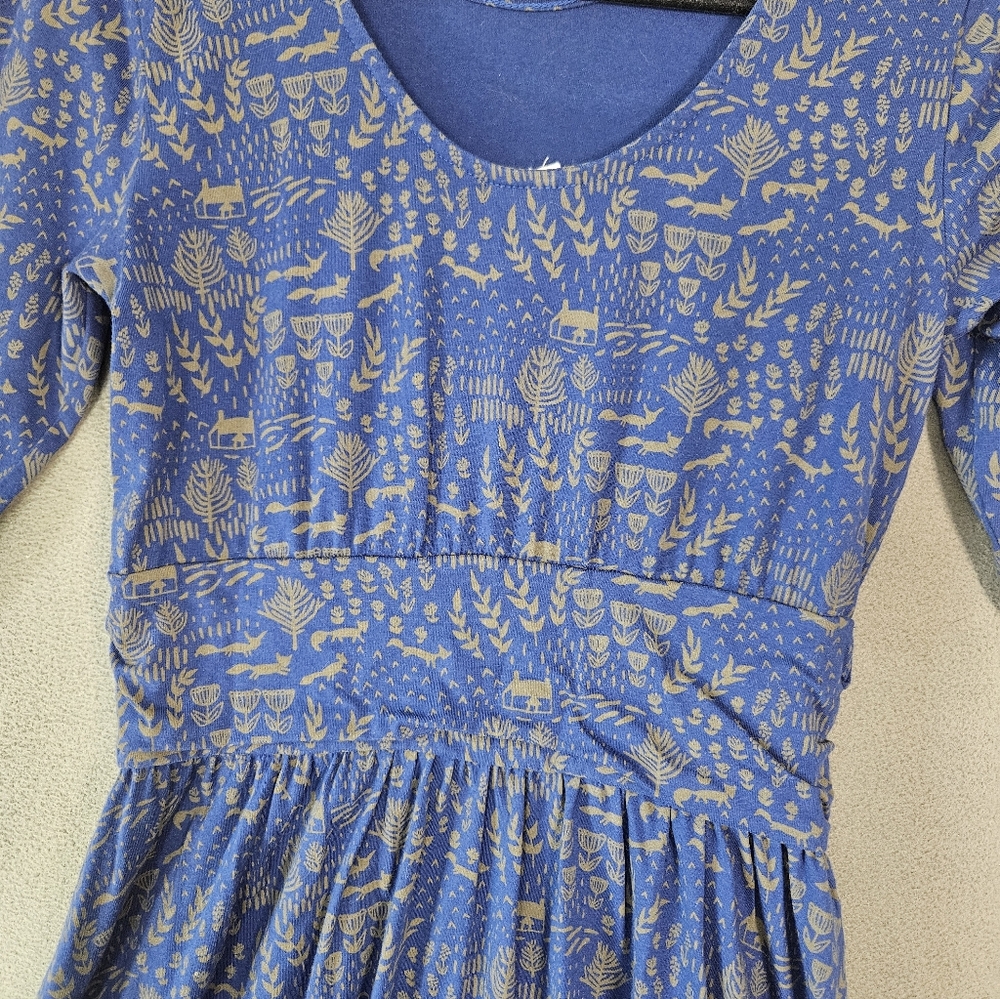 Mata Traders Novela Dress Midi Quirky Blue Foxes Print Organic Cotton Low Back S - Picture 8 of 10